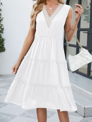 Elasticity Pleated Split-Joint A-Line High Waisted V-Neck Midi Dresses