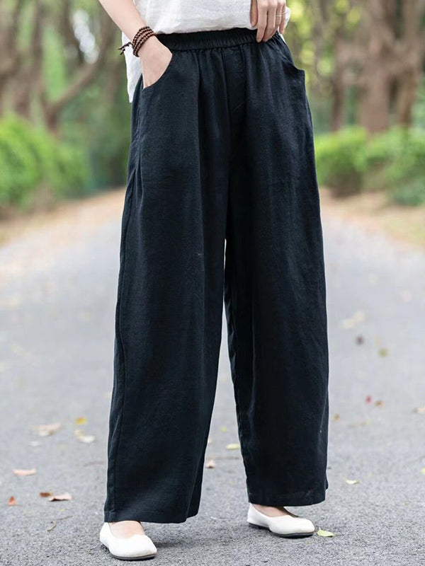 Elasticity Solid Color Loose Wide Leg Trousers Casual Pants Bottoms