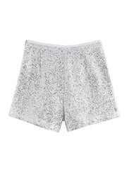 V-Neck Long Sleeves Loose Sequined Shiny Blazers Top + Shorts Bottom Two Pieces Set