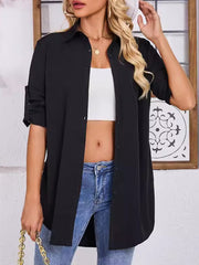See-Through Solid Color Split-Joint Long Sleeves Loose Lapel Blouses