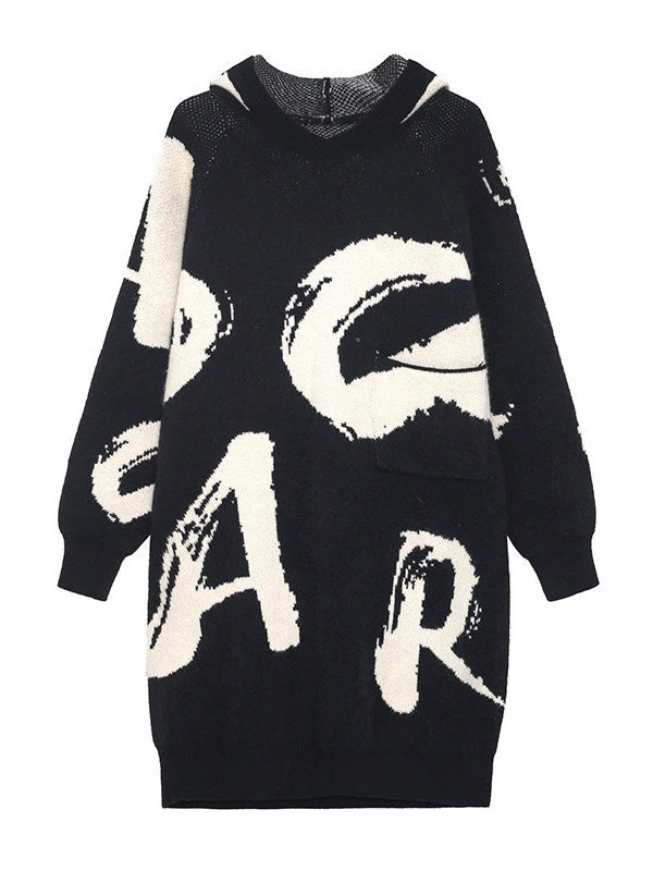 Stylish Selection Loose Hooded Letter Print Mini Dresses Sweater Dresses