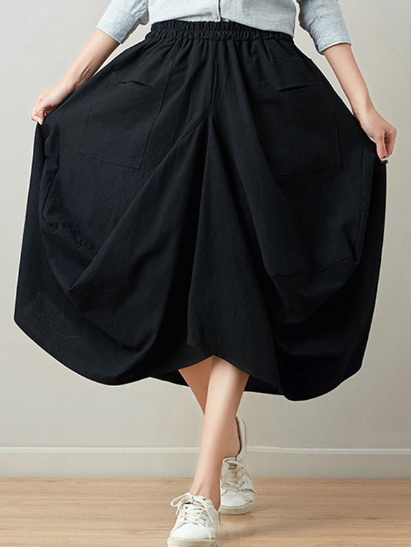 Artistic Retro Ramie Cotton 6 Colors Loose Irregular Elasticity Skirt