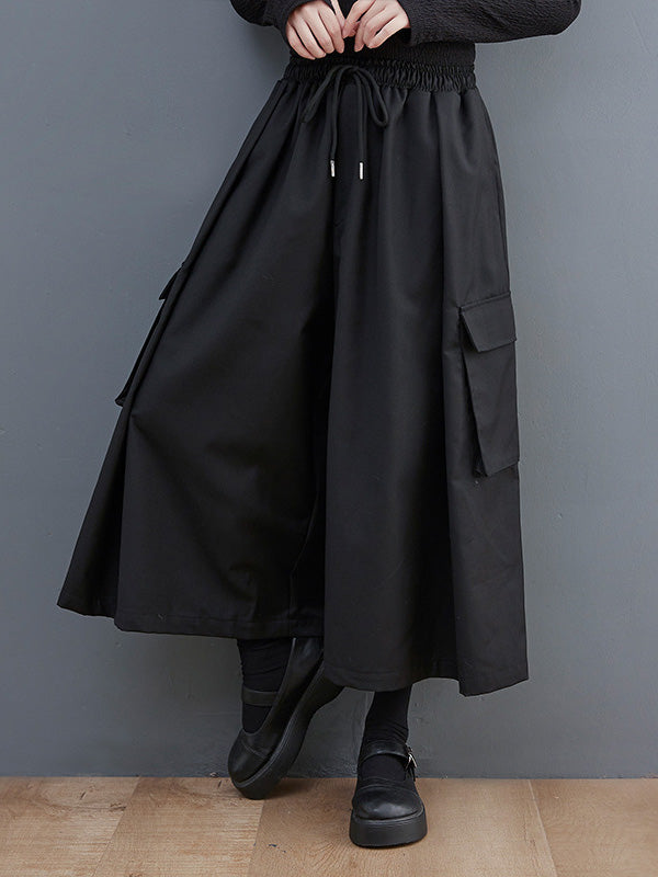 Simple Loose Wide Leg Drawstring Solid Color Casual Pants Bottoms