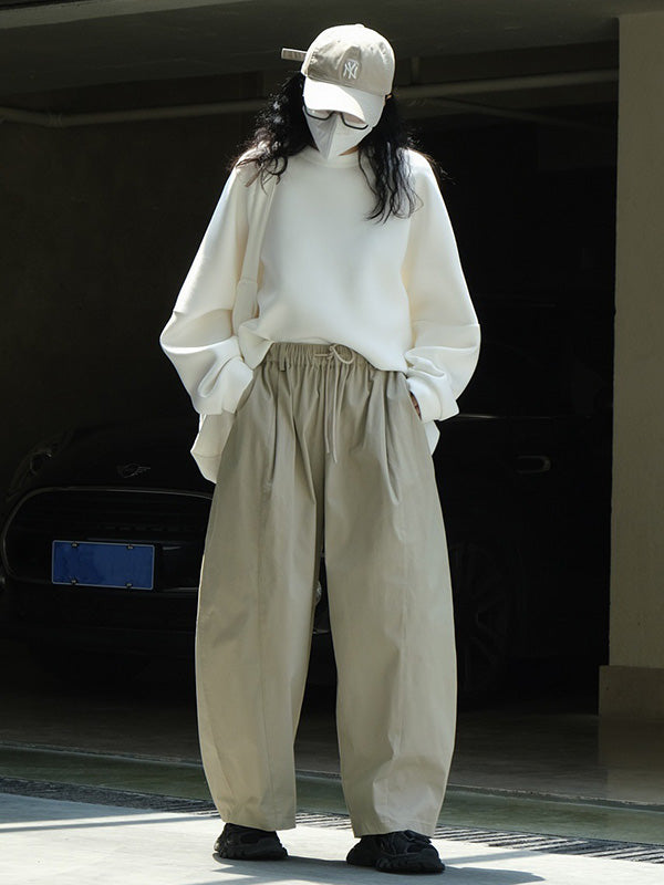 Casual Loose Wide Leg Elastic Waist Solid Color Pants