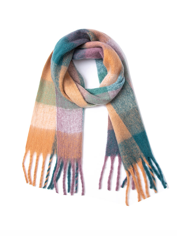 Keep Warm Multi-Colored Plaid Tasseled Thick Shawl&Scarf