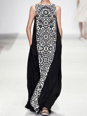 Printed Loose Sleeveless Round-Neck Maxi Dresses