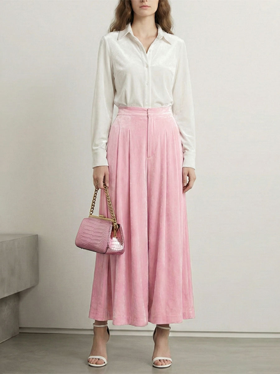 Elasticity Pleated Pockets Solid Color High Waisted Skirts Bottoms