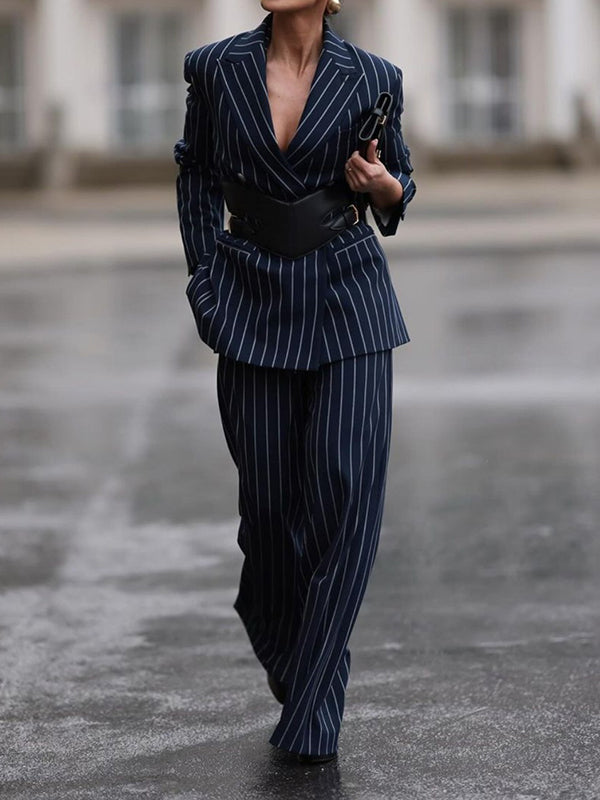 Printed Striped Loose Trousers Suit Pants