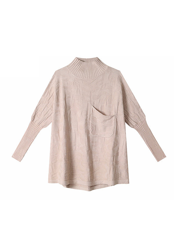 Original Pleated High-Neck Long Sleeves Sweater Top