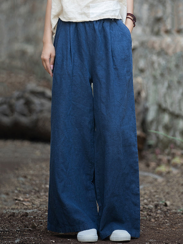 Elasticity Solid Color Wide Leg Trousers Pants