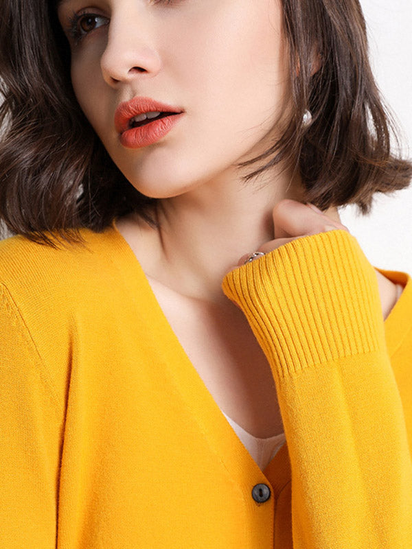 Stylish Simple 12 Colors V-Neck Single-Breasted Long Sleeve Knitwear