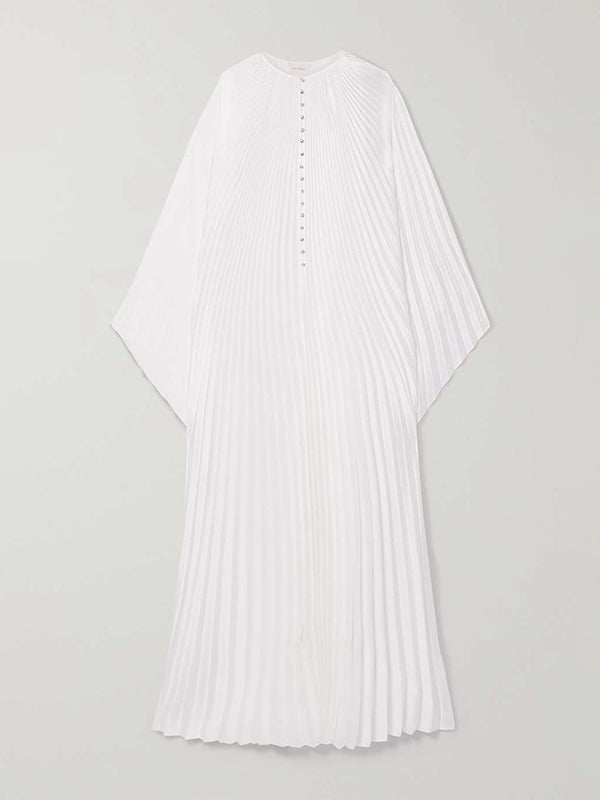 Batwing Sleeves Loose Pleated Solid Color Round-Neck Maxi Dresses
