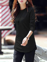 Solid Color Long Sleeves Round-Neck T-Shirts Tops