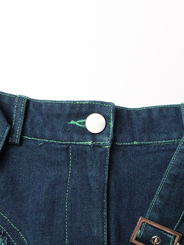 Contrast Color Split-Joint A-Line Skirts Bottoms