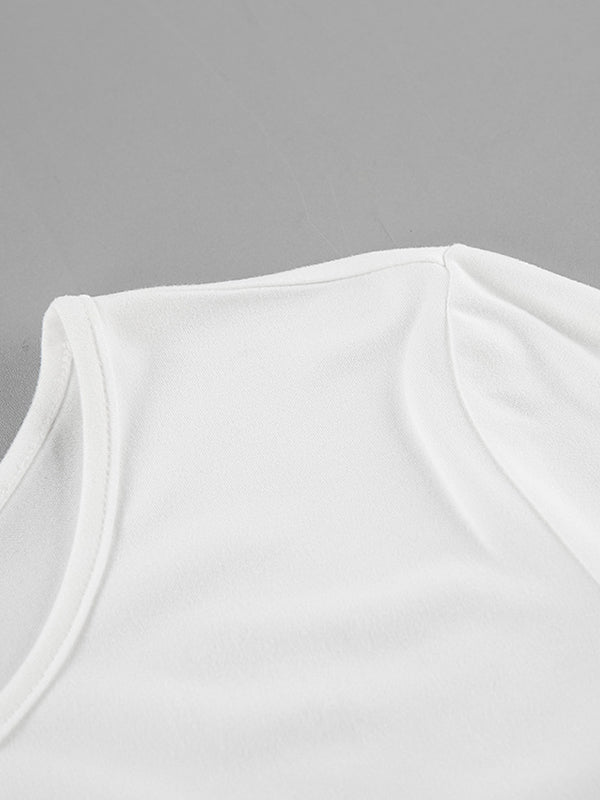 Pleated Solid Color Long Sleeves Skinny Round-Neck T-Shirts Tops