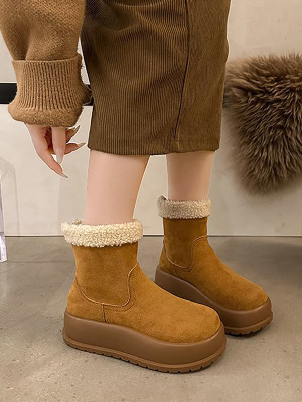 Round-Toe Split-Joint Velvet Platform Shoes Boots