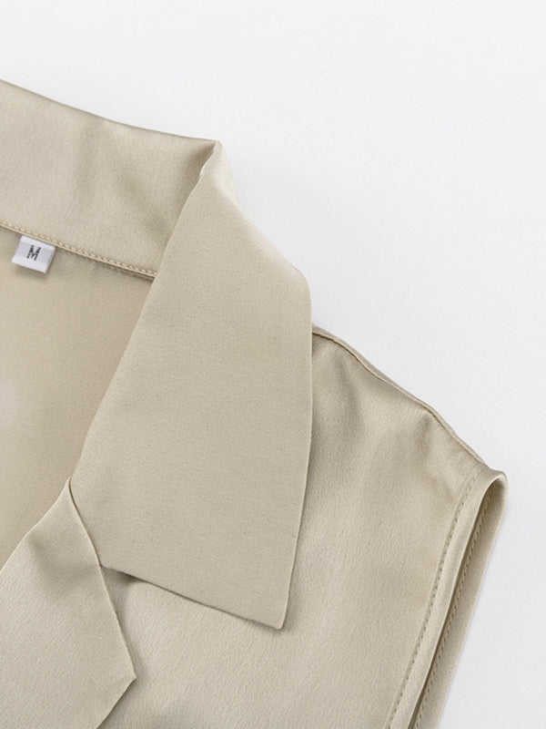 Solid Color Split-Joint Loose Sleeveless Lapel Vest Top