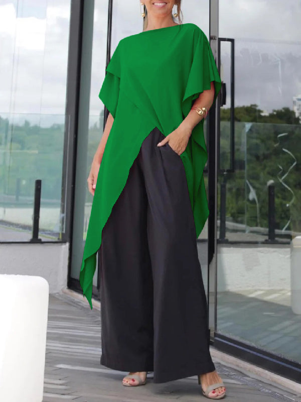Irregular Clipping Loose Asymmetric Solid Color T-Shirts Tops