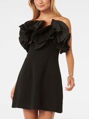 Solid Color Split-Joint Three-Dimensional Flower Zipper A-Line Sleeveless Tube Mini Dresses