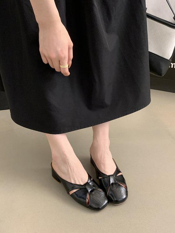 Hollow Round-Toe Shiny Slippers&Mules Pumps