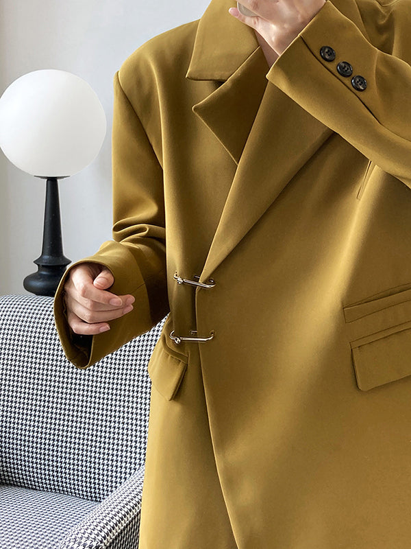 Urban Long Sleeves Loose Solid Color Pin Lapel Collar Suit Outerwear