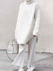 Loose Solid Knitting High-neck Long Sweater