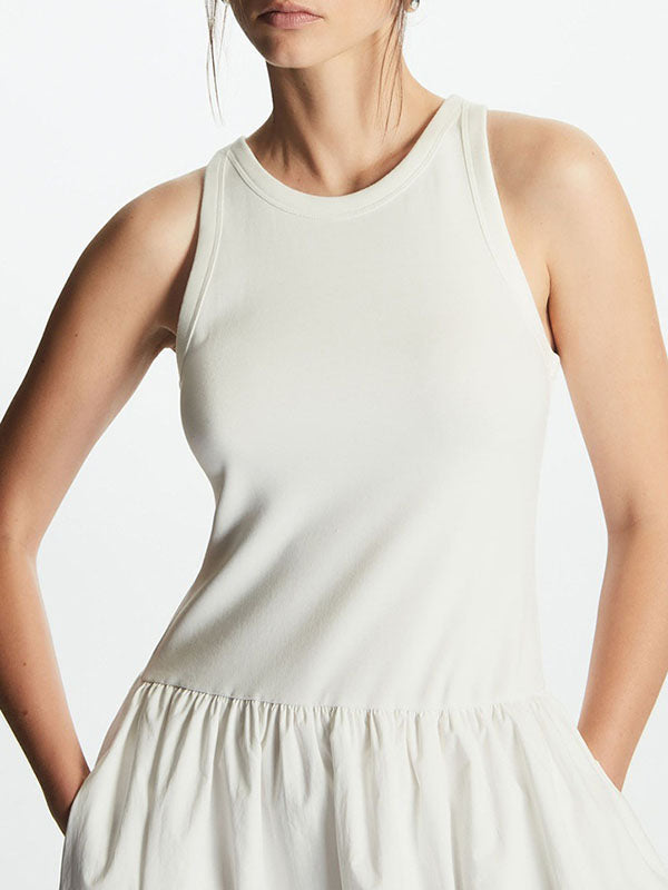 Casual Sleeveless Solid Color Round-Neck Midi Dresses