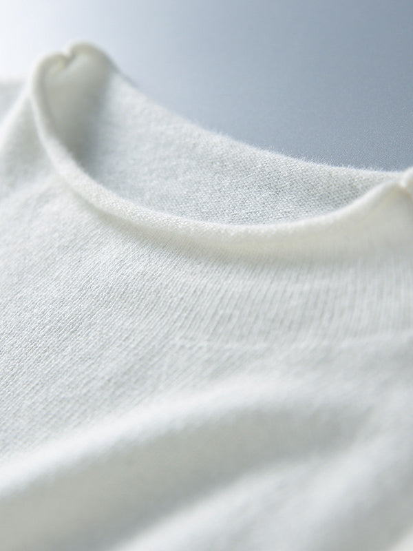 Simple Solid Color Round-Neck Short Sleeves Sweater