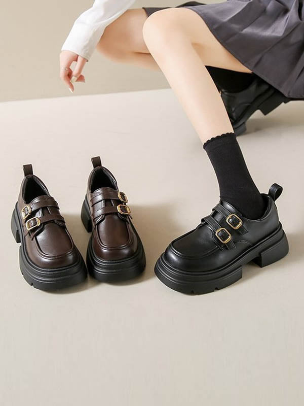 Belt Buckle Round-Toe Split-Joint Platform Shoes Mary Janes