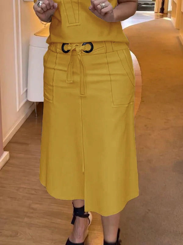 Split-front Split-Joint Tied Waist High Waisted Loose Skirts