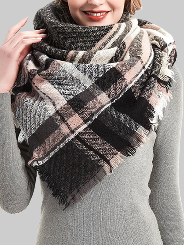 Keep Warm Plaid Tasseled Thick Shawl&Scarf