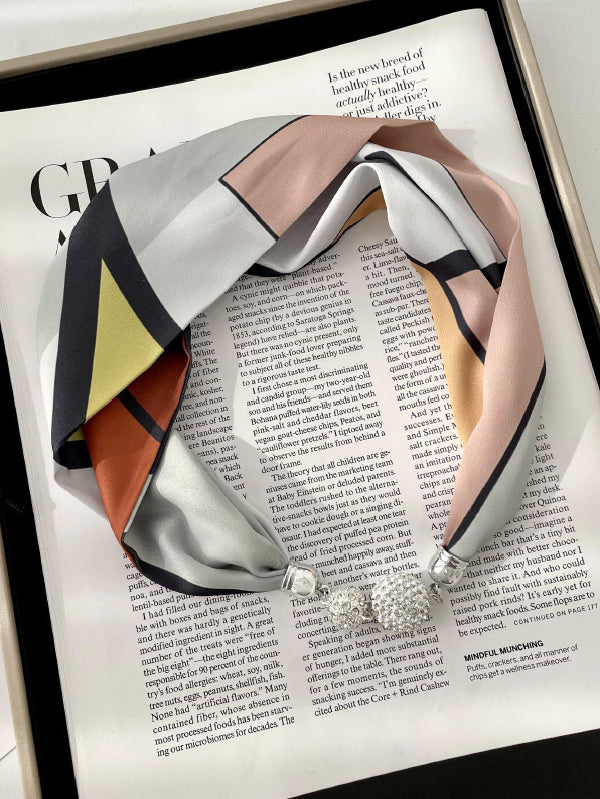 Color-Block Printed Rhinestone Scarf