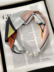 Color-Block Printed Rhinestone Scarf