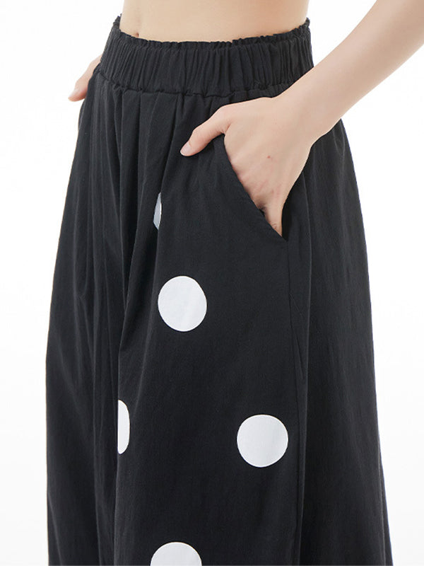 Asymmetric Elasticity Polka-Dot Loose Ninth Pants Pants Cropped Trousers