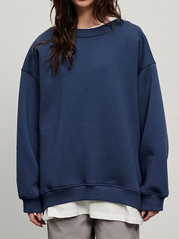 Solid Color Long Sleeves Loose Round-Neck Sweatshirt Tops