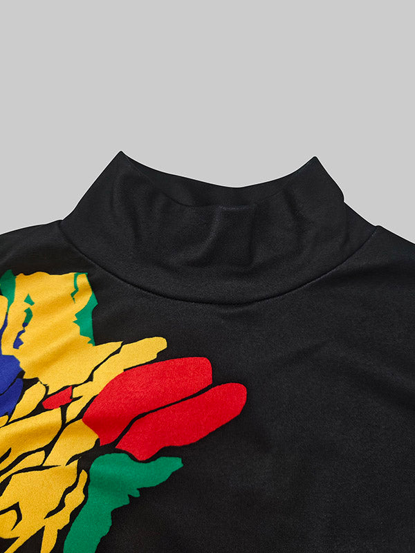 Flower Print Multi-Colored Skinny High Neck Maxi Dresses