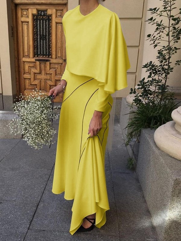 Asymmetric Solid Color Split-Joint Long Sleeves Loose Round-neck T-Shirts Tops