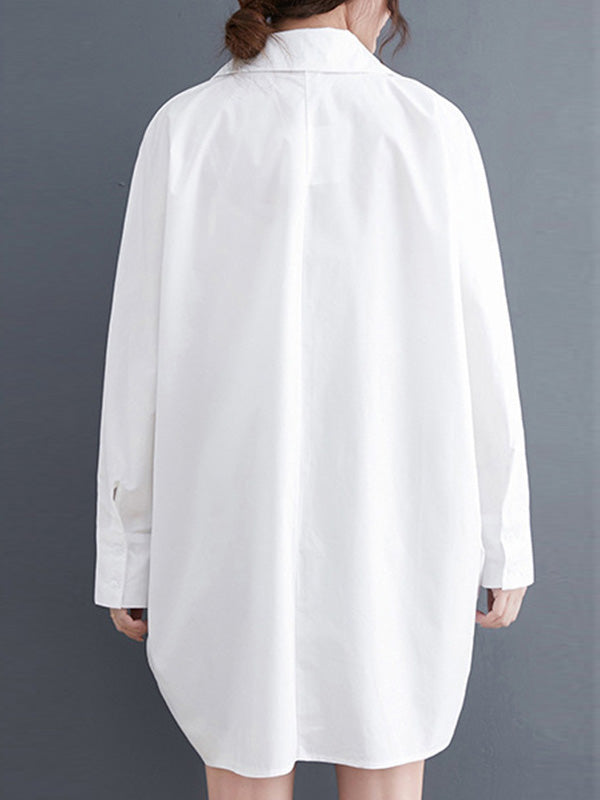Casual Long Sleeves Irregularity Buttoned Solid Color Lapel Collar Blouses&Shirts Tops