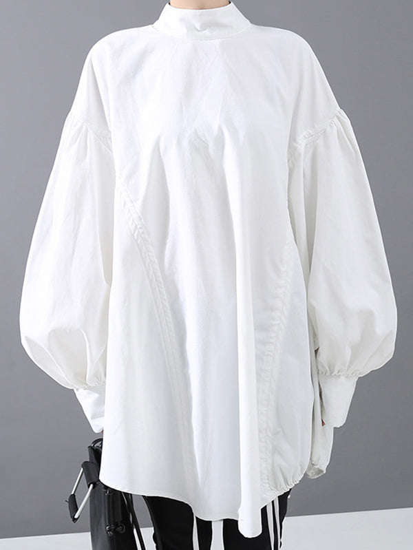 Drawstring Cropped Loose Stand Collar Shirt