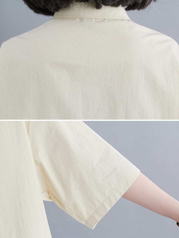 Half Sleeves Irregular clipping Lapel Blouses&shirts Tops