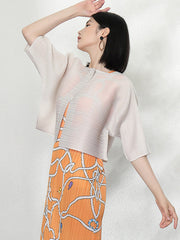 Casual Loose Half Sleeves Pleated Solid Color Outerwear