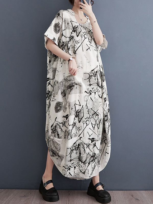Printed Irregular clipping Loose V-neck Maxi Dresses