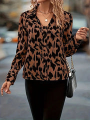 Printed Split-Joint Loose Puff Sleeves Lapel Blouses