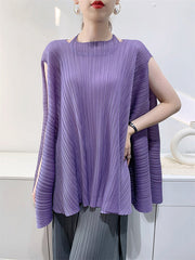 Pleated Solid Color Loose Sleeveless Halter-Neck T-Shirts Tops