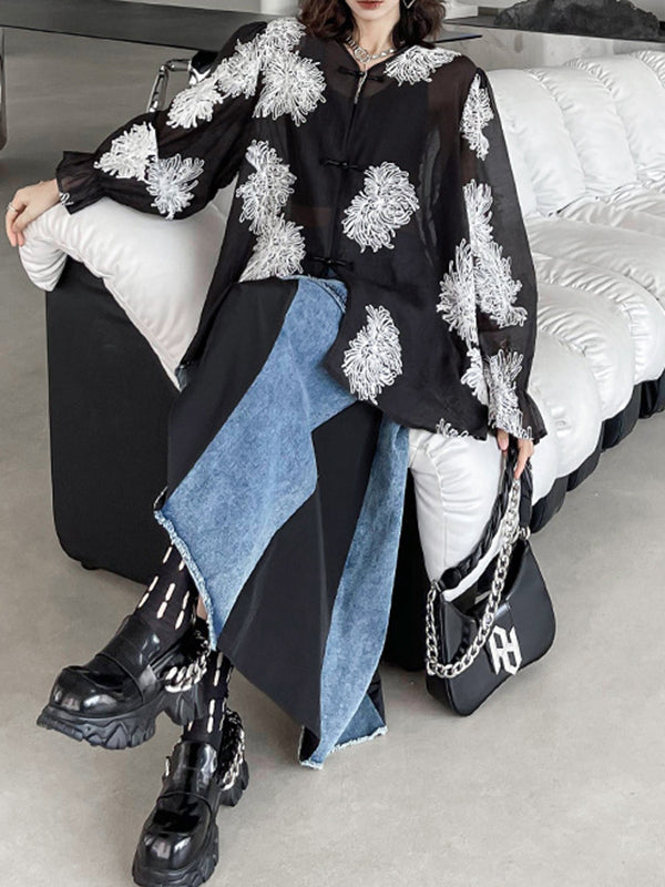 Asymmetric Contrast Color Fringed Pleated Split-Joint Skirts