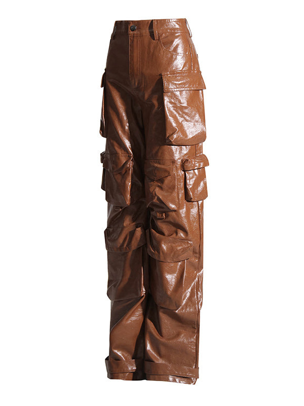 Pockets Solid Color Loose Trousers Pants