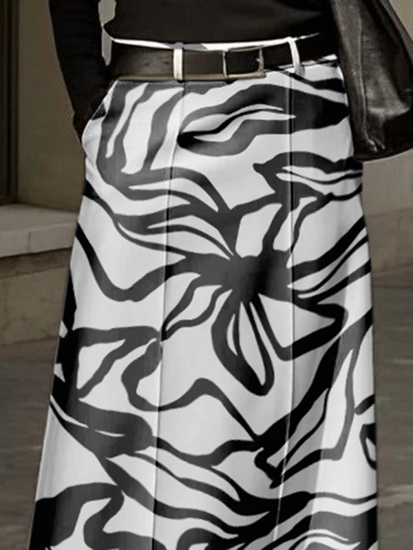 Printed Split-Joint High Waisted Loose Skirts