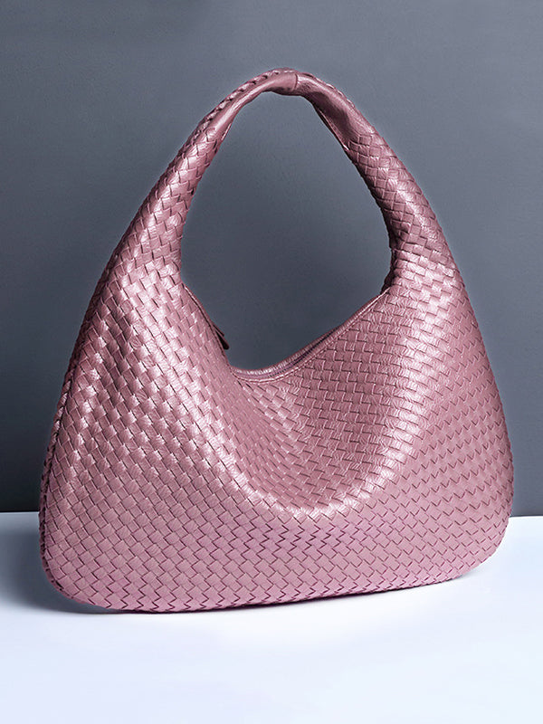 Geometric Solid Color Split-Joint Woven Zipper Handbags Bags