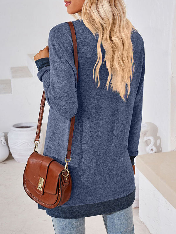 Hollow Split-Joint Split-Side Long Sleeves Loose V-Neck T-Shirts Tops