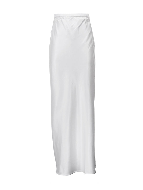 Solid Color Split-Side High Waisted Loose Skirts Bottoms
